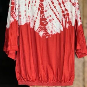 Astylish Women’s Cute Tie Dyed Off Shoulder Top Flowy 3/4 Sleeve - Large